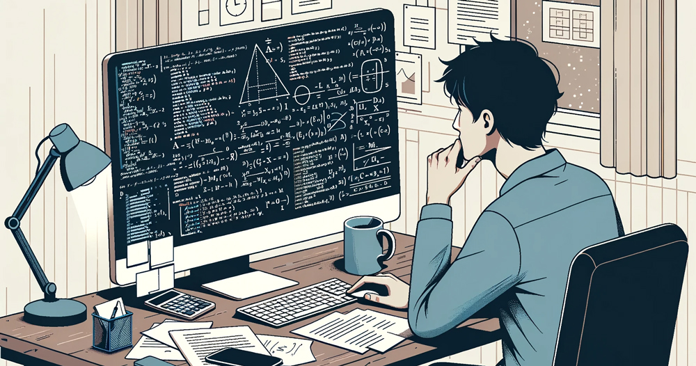 Math Programmer Sits at His Computer