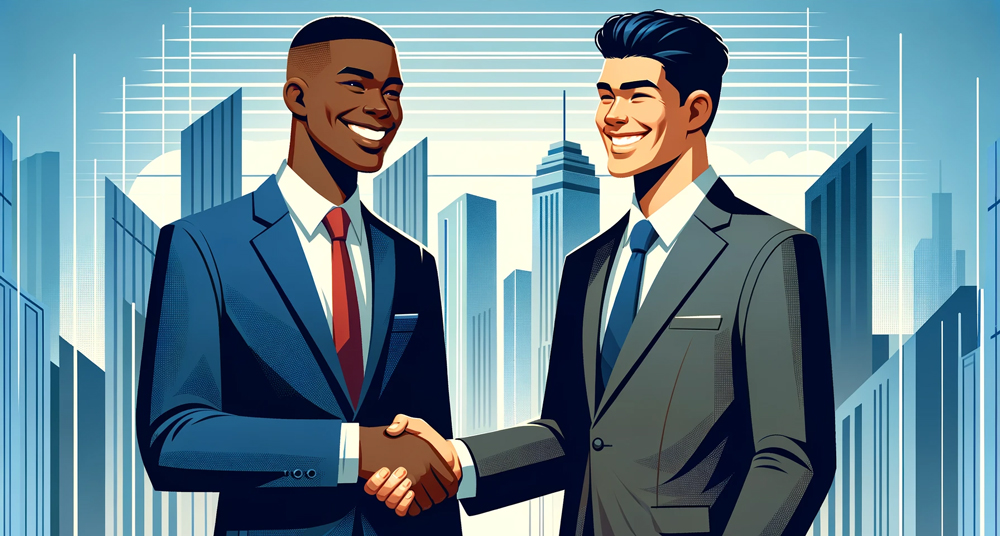 Two Happy Businessmen Shaking Hands