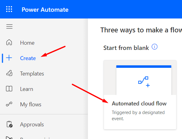 Choose the option to create an Automated Cloud Flow